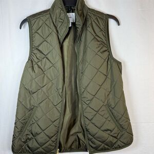 Old Navy Vest Womens Size M Olive Green Quilted Puffer Full Zip Pockets
